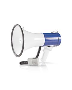 Nedis MEPH200WT - Megafon | 25 W | Dosah 1 500 m | Odpojitelný Mikrofon | Bílá / Modrá