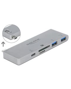 Delock Hub se 3 porty a čtečka karet se 2 sloty pro MacBook s PD 3.0 a zatažitelným připojením USB Type-C™
