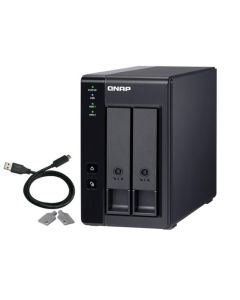 QNAP 2-bay 3.5" SATA HDD USB 3.1 Gen2 10Gbps type-C hardware RAID external enclosure. USB-C to USB-A cable included. Expansion uni
