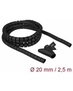 Delock Spirálová hadice se vtahovacím nástrojem 2,5 m x 20 mm, černá