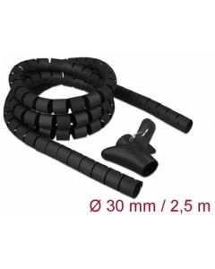 Delock Spirálová hadice se vtahovacím nástrojem 2,5 m x 30 mm, černá