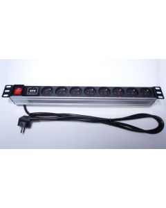PremiumCord PDU 19" 1U, 8x230V, 2m kabel, vypínač, přepěťová ochrana