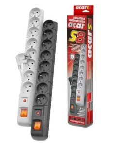 Acar S8 3m kabel, 8 zásuvek, přepěťová ochrana, černá