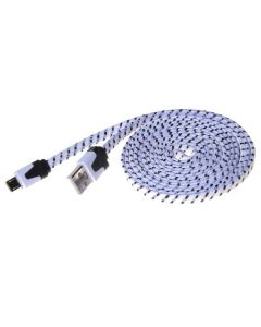 PremiumCord Kabel micro USB 2.0, A-B 2m, plochý textilní kabel, černo-bílý