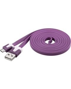 PremiumCord Kabel micro USB 2.0, A-B 2m, plochý PVC kabel, fialový
