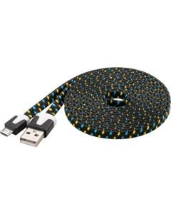 PremiumCord Kabel micro USB 2.0, A-B 2m, plochý textilní kabel, černo-modro-žlutý