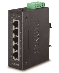 Planet IGS-500T, 5x 1000Base-T, DIN, IP30, rozšířený teplotní rozsah -40 až +75C, ESD+EFT do 6kV