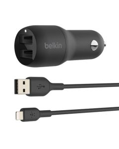 Belkin BOOST CHARGE™ 24W Duální USB-A nabíječka do auta + 1m lightning kabel, černá