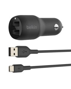 Belkin BOOST CHARGE™ 24W Duální USB-A nabíječka do auta + 1m USB-C kabel, černá