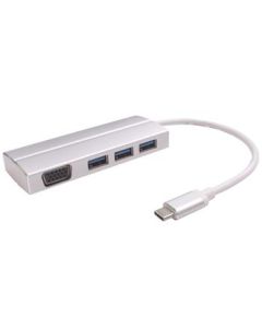 PremiumCord Adaptér USB 3.1 Type-C male na VGA female + 3x USB 3.0, aluminum