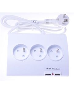 PremiumCord Prodlužovací přívod 230V 1,5m 5zásuvek+vypínač+2x USB 2A