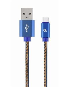 GEMBIRD CABLEXPERT Kabel USB 2.0 AM na Type-C kabel (AM/CM), 1m, opletený, jeans, blister, PREMIUM QUALITY