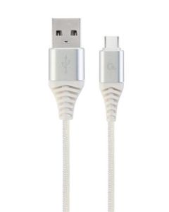 GEMBIRD CABLEXPERT Kabel USB 2.0 AM na Type-C kabel (AM/CM), 2m, opletený, bílo-strříbrný, blister, PREMIUM QUALITY