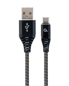 GEMBIRD CABLEXPERT Kabel USB 2.0 AM na Type-C kabel (AM/CM), 2m, opletený, černo-bílý, blister, PREMIUM QUALITY