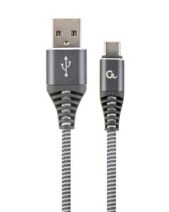 GEMBIRD CABLEXPERT Kabel USB 2.0 AM na Type-C kabel (AM/CM), 2m, opletený, šedo-bílý, blister, PREMIUM QUALITY