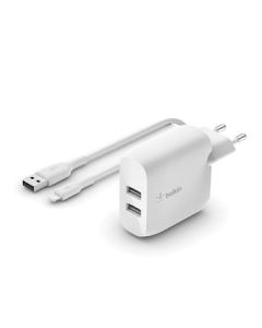 Belkin BOOST CHARGE™ Duální 24W USB-A nástěnná nabíječka + 1m lightning kabel, bílá