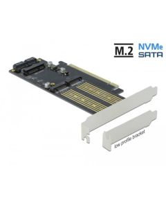 Delock Karta PCI Express x16 na 1 x M.2 Key B + 1 x NVMe M.2 Key M + 1 x mSATA - Low profile
