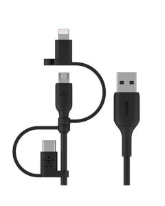 Belkin BOOST CHARGE™ Univerzální kabel USB-A/microUSB s adaptérem na Lightning a USB-C konektorem, 1m, černý