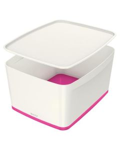 LEITZ Úložný box s víkem  MyBox, velikost L, bílá/růžová