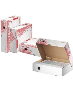 LEITZ Esselte Speedbox rychle-složitelný archivační kontejner s víkem na pořadače, bílá-červená