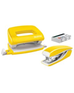 LEITZ Set mini sešívačky a děrovačky  WOW, žlutá