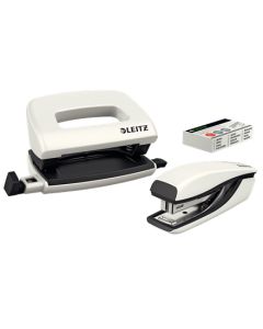 LEITZ Set mini sešívačky a děrovačky  WOW, perleťová bílá