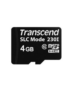 Transcend 4GB microSDHC230I (Class 10) 3D TLC (SLC mode) průmyslová paměťová karta, 22MB/s R, 21MB/s W, černá