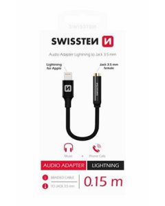SWISSTEN AUDIO ADAPTÉR TEXTILE LIGHTNING /JACK(samice) 0,15 M ČERNÝ