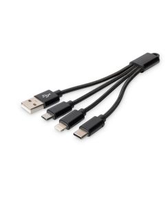 DIGITUS Nabíjecí kabel USB 3 v 1 - USB A - Lightning + micro B + typ C M/ M/M/M 0,15 m, bavlna, CE, zlatá, bl