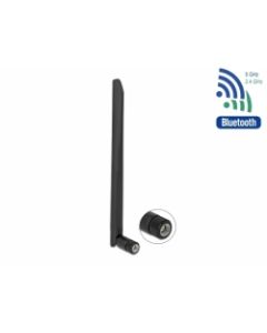Delock WLAN 802.11 a/ax/a/b/g/n anténa RP-SMA samec 5 dBi, 20 cm, všesměrová s ohebným výklopným spojem a černým gumovým