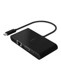 Belkin USB-C multimediální adaptér na HDMI, VGA, RJ45, USB-A 3.0 , až 100W napájení Power Delivery, černá