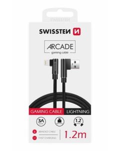 SWISSTEN TEXTILNÍ DATOVÝ KABEL ARCADE USB / LIGHTNING 1,2 M ČERNÝ