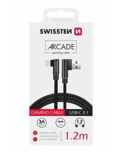SWISSTEN TEXTILNÍ DATOVÝ KABEL ARCADE USB / USB-C 1,2 M ČERNÝ