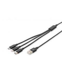 USB nabíjecí kabel, 3 v 1 , USB A - Lightning+micro B+Type-C 1m, kabel, bavlna, CE, bl