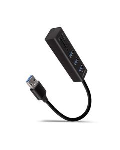 AXAGON HMA-CR3A, USB 3.2 Gen 1 hub, porty 3x USB-A + čtečka karet SD/microSD, kovový, kabel USB-A 20cm