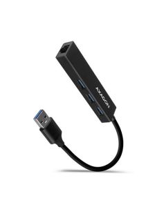 AXAGON HMA-GL3A, USB 3.2 Gen 1 hub, porty 3x USB-A + Gigabit Ethernet, kovový, kabel USB-A 20cm