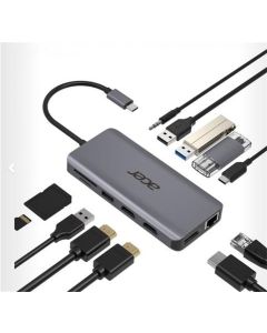 ACER 12v1 docking station/dongle USB-C: 2×USB3.2, 2×USB2.0, čtečka 1×SD/TF 2×HDMI,1×PowerDelivery,1×DP,1×RJ45,1×3.5 Audio