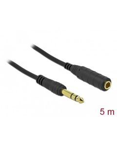 Delock Stereo Jack prodlužovací kabel 6,35 mm 3 pin samec na samici 5 m černý