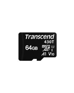 Transcend 64GB microSDXC430T UHS-I U1 (Class 10) V10 A1 3K P/E paměťová karta, 100MB/s R, 70MB/s W, černá, tray balení