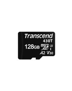 Transcend 128GB microSDXC430T UHS-I U3 (Class 10) V30 A2 3K P/E paměťová karta, 100MB/s R, 70MB/s W, černá, tray balení