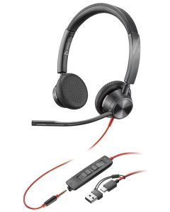 Poly Blackwire 3325 Stereo USB-C Headset +3.5mm Plug +USB-C/A Adapter