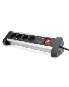 DIGITUS čtyřcestný kancelářský zásuvkový pásek s 2x USB porty