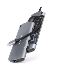 AXAGON HMC-6M2, USB 3.2 Gen 1 hub, porty 2x USB-A, HDMI, RJ-45 GLAN, SATA M.2 slot, PD 100W, kabel USB-C 18cm
