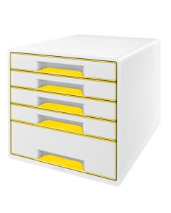 LEITZ Zásuvkový box  WOW CUBE, 5 zásuvek, bílá/žlutá