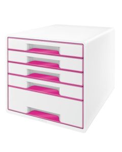 LEITZ Zásuvkový box  WOW CUBE, 5 zásuvek, bílá/růžová