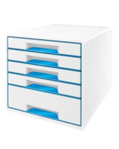 LEITZ Zásuvkový box  WOW CUBE, 5 zásuvek, bílá/světle modrá
