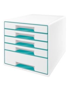 LEITZ Zásuvkový box  WOW CUBE, 5 zásuvek, bílá/ledově modrá