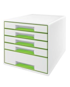 LEITZ Zásuvkový box  WOW CUBE, 5 zásuvek, bílá/zelená