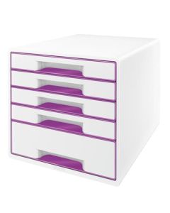LEITZ Zásuvkový box  WOW CUBE, 5 zásuvek, bílá/purpurová