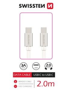 SWISSTEN DATOVÝ KABEL TEXTILE USB-C / USB-C 2,0 M STŘÍBRNÝ
